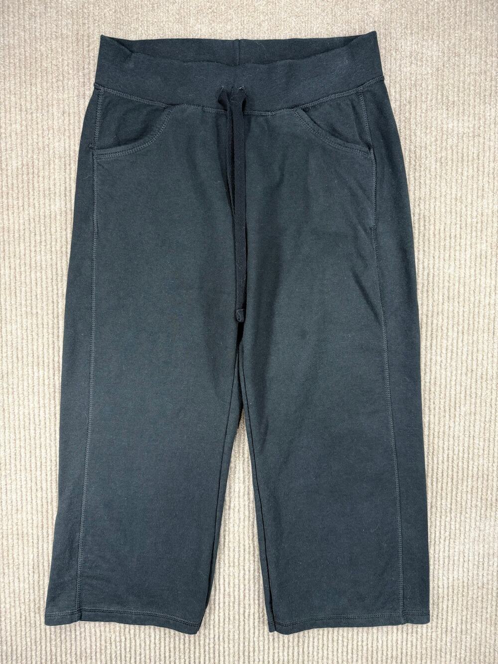 Hanes Live Love Color Black Capri Sweatpants Pockets Small